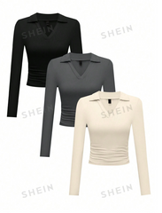 3pcs V-Collar Long-Sleeved T-Shirt