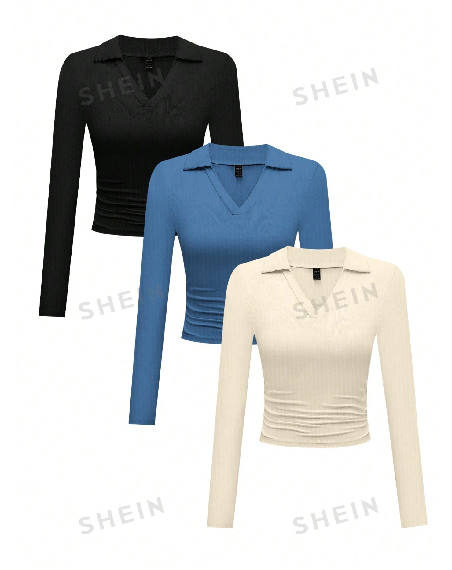 3pcs V-Collar Long-Sleeved T-Shirt