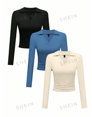 3pcs V-Collar Long-Sleeved T-Shirt