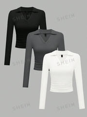 3pcs V-Collar Long-Sleeved T-Shirt