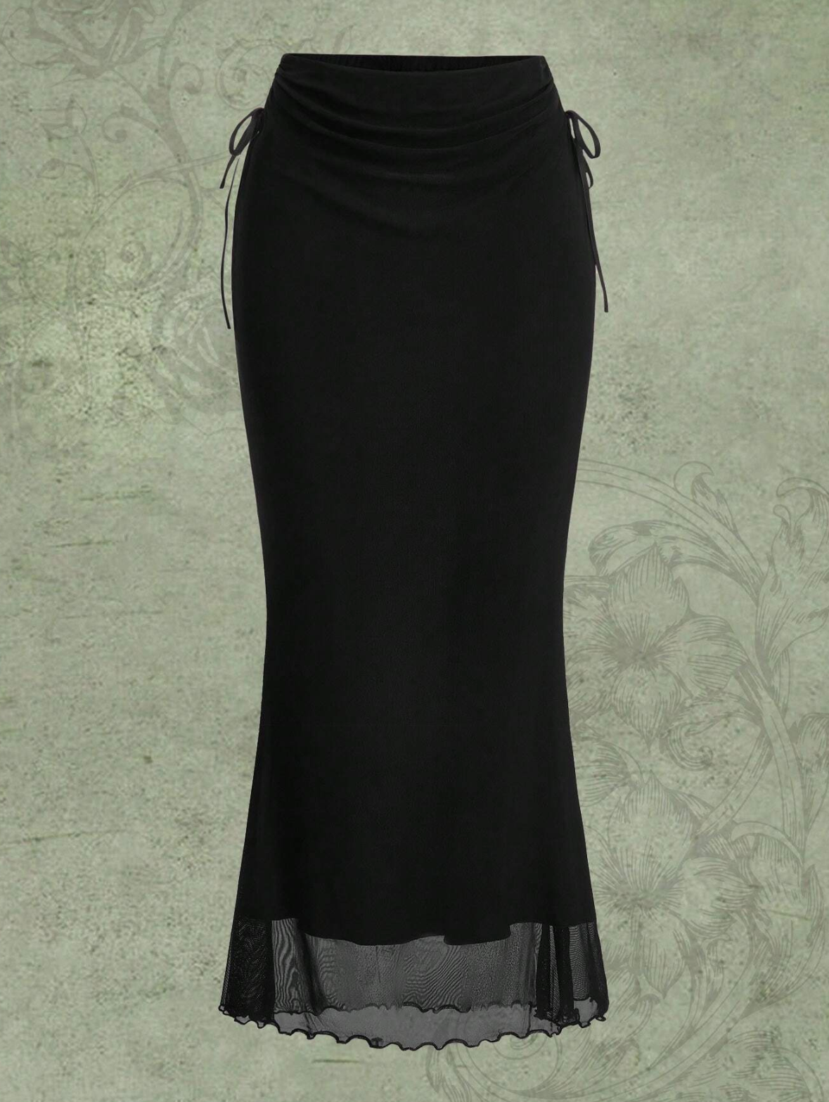 Women's Mesh Ribbon Tie Design Mermaid Hem Long Skirt