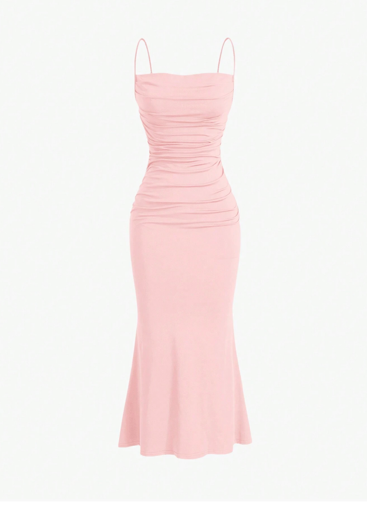 Solid Color Pleated Mermaid Hem Spaghetti Strap Dress