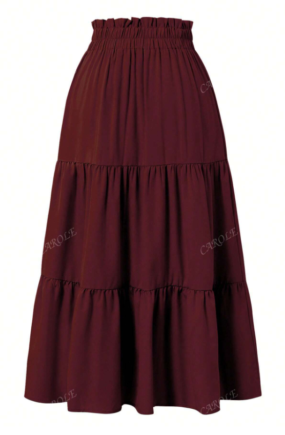 Tiered Ruched Elastic Waist Skirt