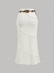 Apricot Color Block Bohemian Skirt With Belt