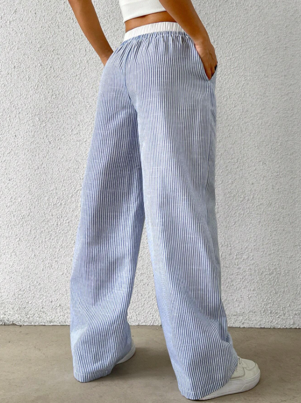 Striped Woven Wide Leg Pants With Loose Fit