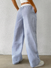 Striped Woven Wide Leg Pants With Loose Fit