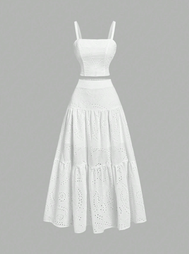 2 pcs Embroidered Ruffled Maxi Dress
