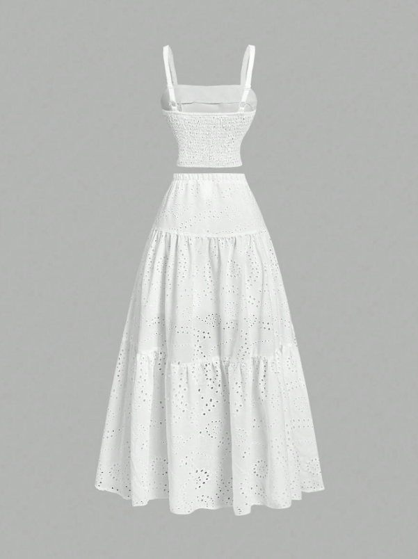 2 pcs Embroidered Ruffled Maxi Dress