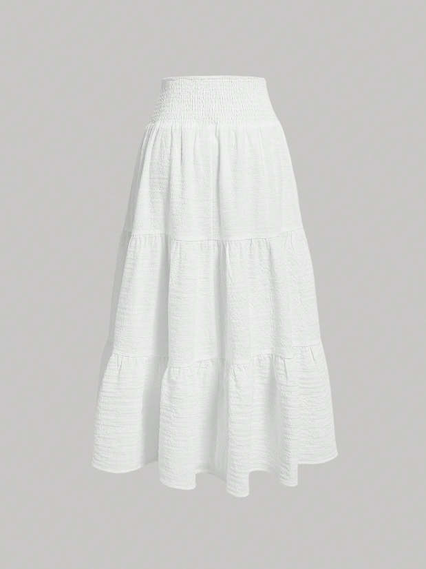 High Waist Ruffle Hem Midi Skirt