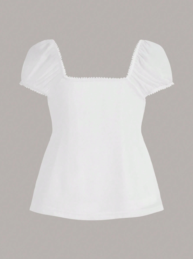 Square Neck Puff Sleeve Tie Front Top