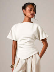 Elegant Ruched Round Neck T-Shirt, Suitable For All Seasons