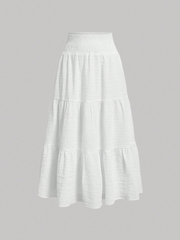 High Waist Ruffle Hem Midi Skirt