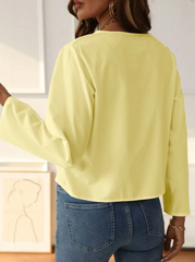 Dropped Shoulder Long Sleeve Self-Tie Front Loose Shirt