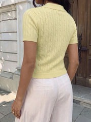 Twist Detail Polo Collar Yellow Knitted Top