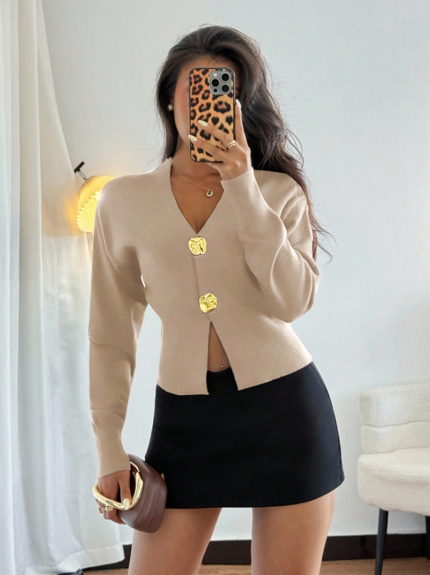 Asymmetric Button Knit Cardigan