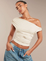 Solid Color Pleated Asymmetrical Top