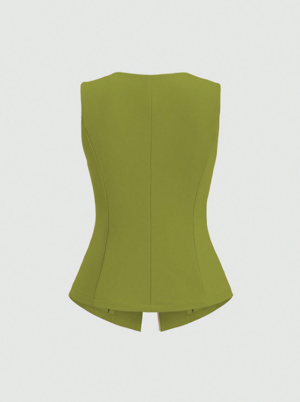 Metal Button Sleeveless Thin Blazer