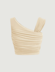 Asymmetrical Neck Ruched Top