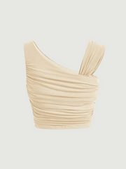 Asymmetrical Neck Ruched Top