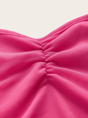 Ruched Tie Backless Hanky Hem Mesh Halter Top
