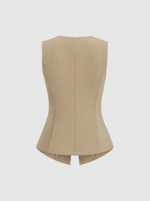 Metal Button Sleeveless Thin Blazer
