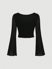 Tie Front Bell Sleeve T-Shirt