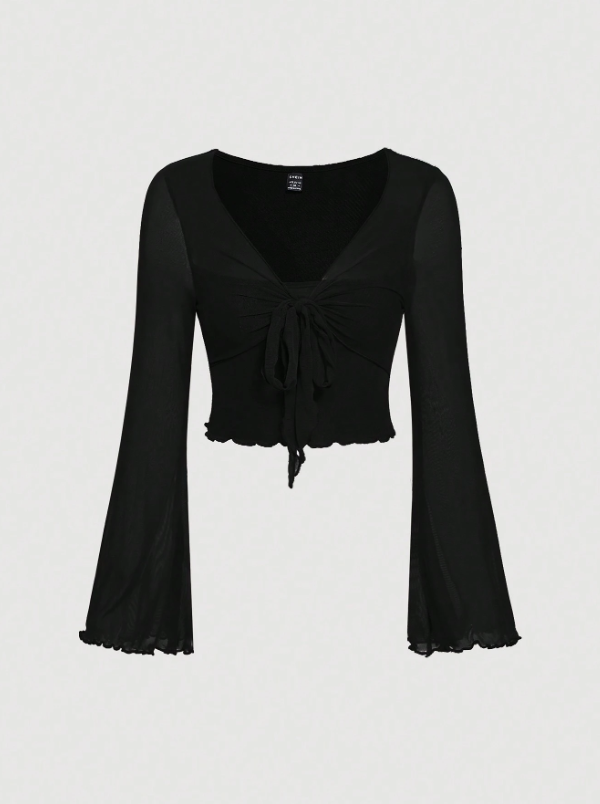 Tie Front Bell Sleeve T-Shirt