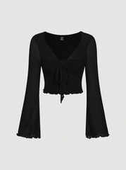 Tie Front Bell Sleeve T-Shirt