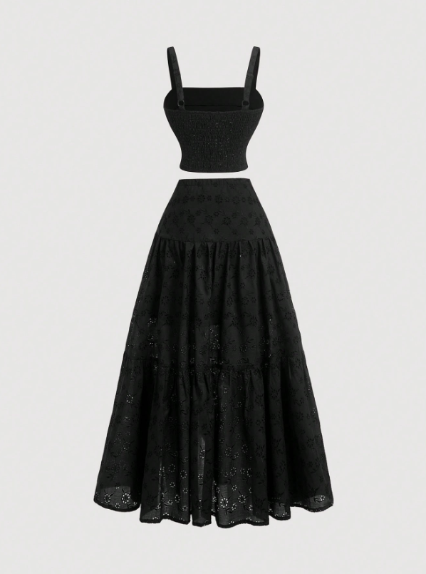 2 pcs Embroidered Ruffled Maxi Dress
