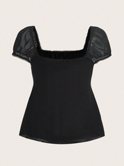 Square Neck Puff Sleeve Tie Front Top