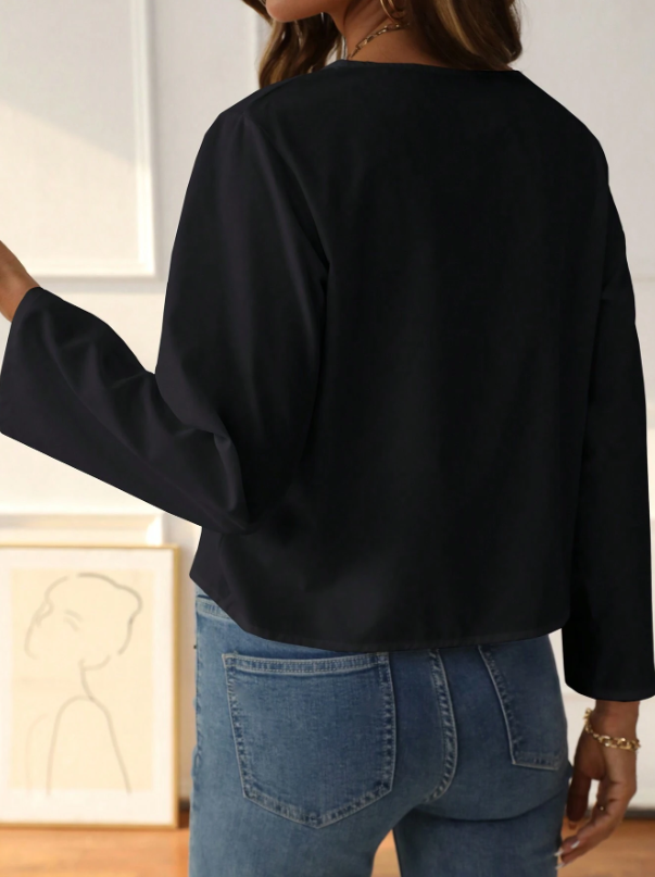 Dropped Shoulder Long Sleeve Self-Tie Front Loose Shirt