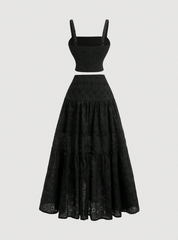 2 pcs Embroidered Ruffled Maxi Dress