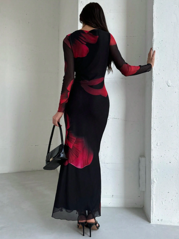 Mesh Print Party Cocktail Dress
