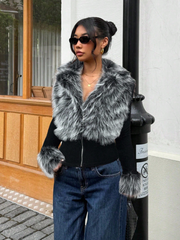Faux Fur Zipper Long Sleeve Jacket