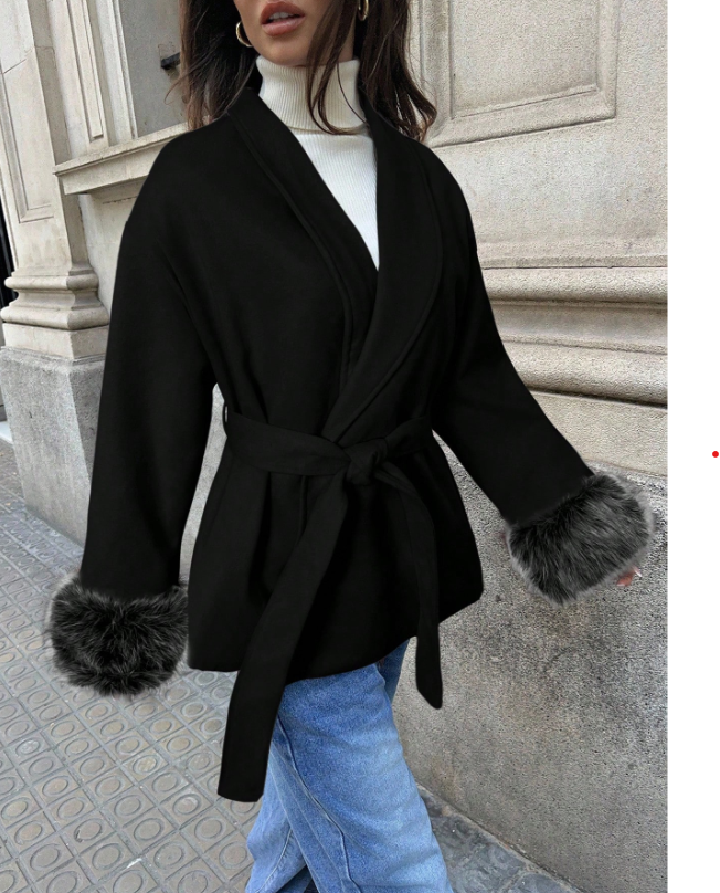 Fuzzy Cuff Overcoat