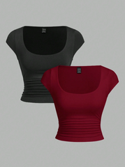 2pcs Short Sleeve T-Shirt For Women