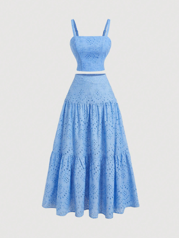2 pcs Embroidered Ruffled Maxi Dress