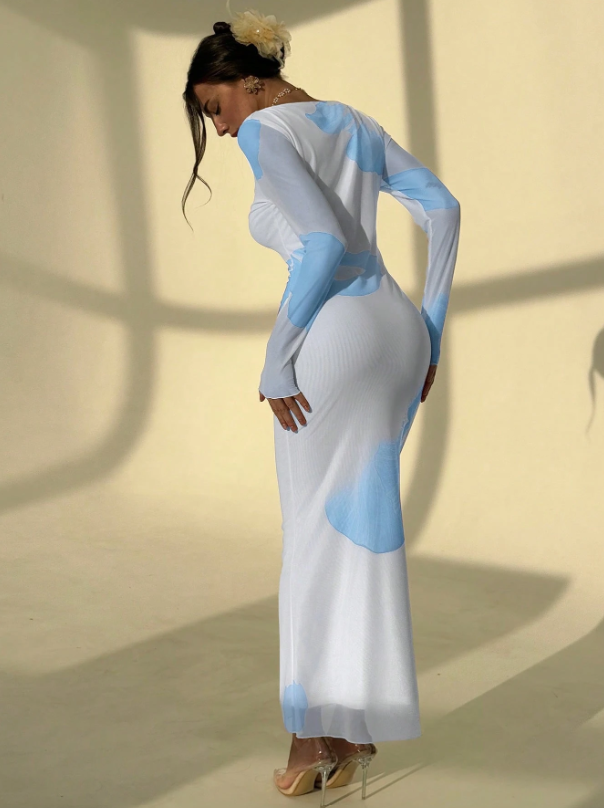 Mesh Print Party Cocktail Dress