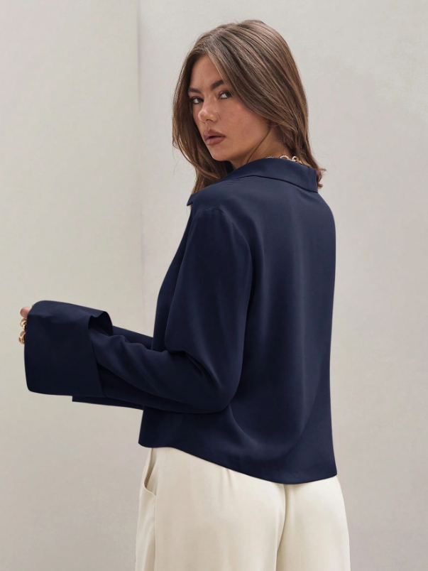 Plain Front Tie Long Sleeve Shirt