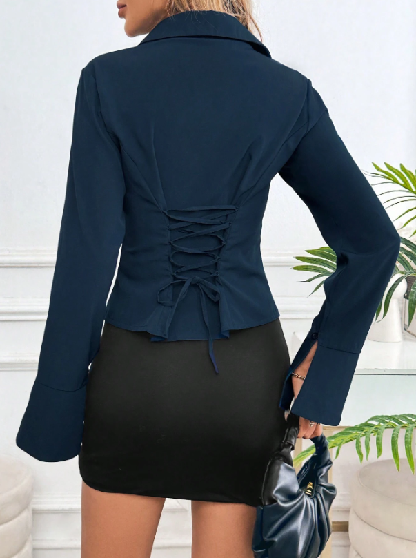 Solid Color Shirt Collar Button Down Long Sleeve