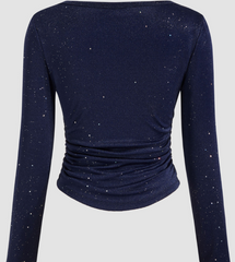 Glitter Ruched Long Sleeve Crop Tee