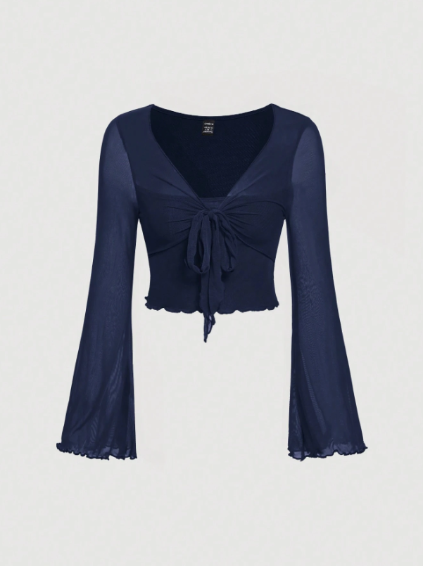 Tie Front Bell Sleeve T-Shirt