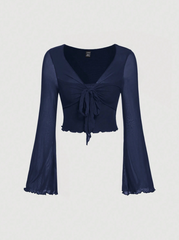 Tie Front Bell Sleeve T-Shirt