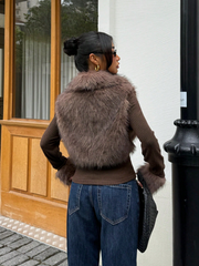 Faux Fur Zipper Long Sleeve Jacket