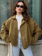 Bomber Jacket Spring Coat Loose Long Sleeves Zip Vintage Jacket