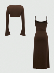 Tank Dress And Flared Sleeve Cami Top Set