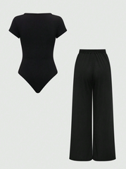 Asymmetric Hem Top And Pants Two Piece Set