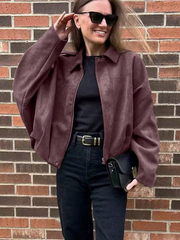 Bomber Jacket Spring Coat Loose Long Sleeves Zip Vintage Jacket