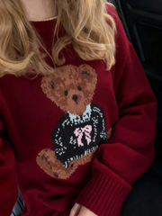 Cute Bear Pattern Knit Pullover Sweater