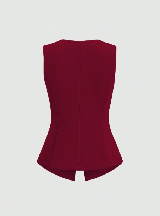 Metal Button Sleeveless Thin Blazer
